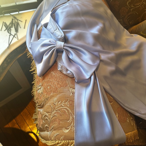 Aidan mattox baby blue silk Long one shoulder mermaid gown size 8 - Picture 4 of 13